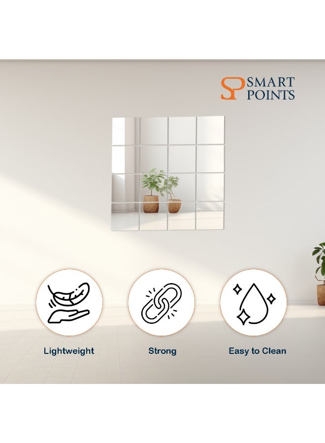 "سمارت بوينتس  " ستيكر مرايا أكريليك (16 قطعة) – استيكرات مرايا ديكورية للمجلس وغرف النوم والممرات – 15×15 سم - Image 5