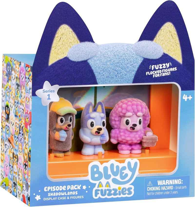 BLUEY Fuzzies Episode Pack: Shadowlands – 3 Specially Flocked Mini-Figures, 1 Exclusive, Display Case, Foil Trading Card & Collector’s Guide, 50 Mini-Figures to Collect - Image 1
