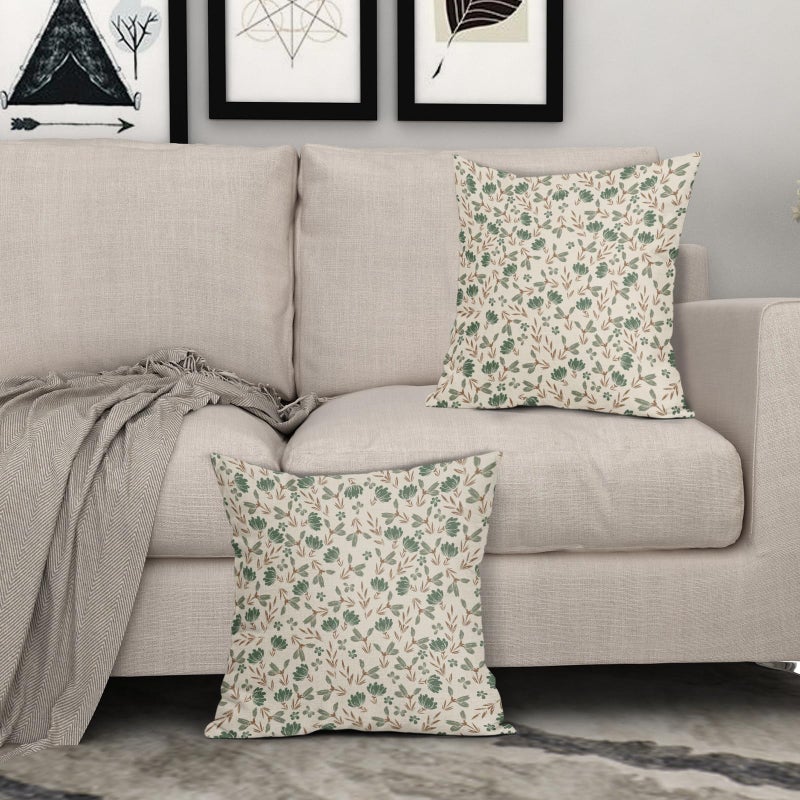 Aytipun Brown Green Floral Pillow Covers 18x18 Set of 2 Vintage Rustic Old Style Cute Small Flower Print Decorative Outdoor Pillowcases Farmhouse Throw Cushion Case Decor for Couch Sofa Bed - Image 3