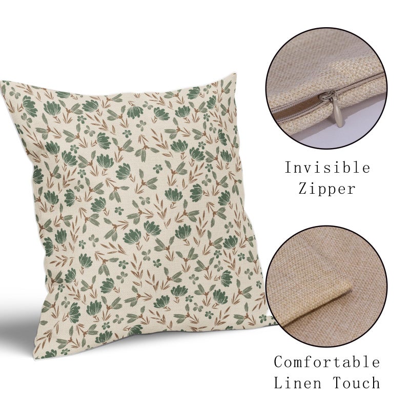 Aytipun Brown Green Floral Pillow Covers 18x18 Set of 2 Vintage Rustic Old Style Cute Small Flower Print Decorative Outdoor Pillowcases Farmhouse Throw Cushion Case Decor for Couch Sofa Bed - Image 4