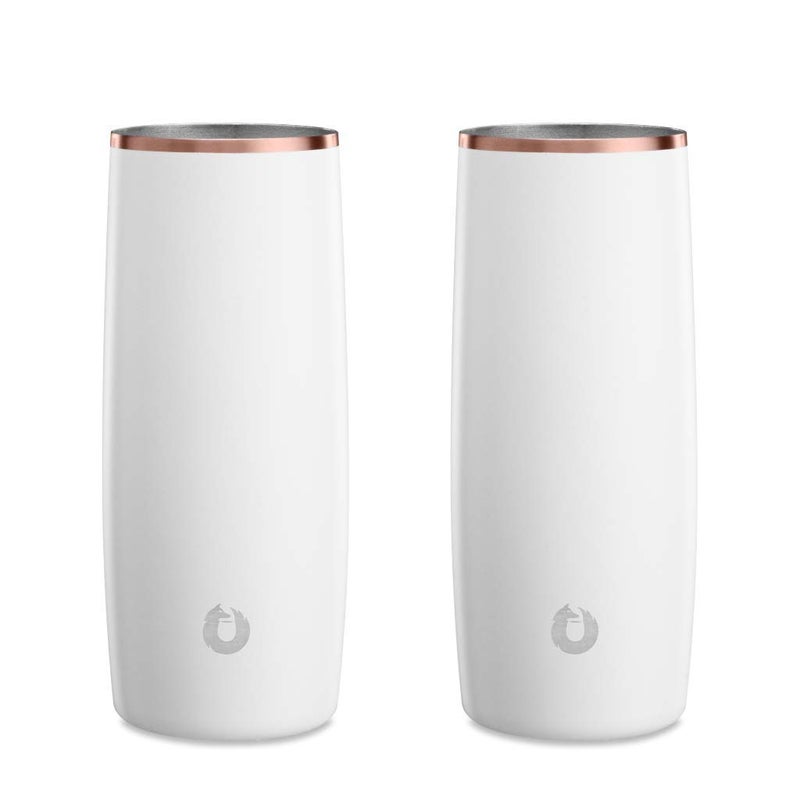 SNOWFOX Premium Vacuum Insulated Stainless Steel Cocktail Glass/Drink Tumbler, Set of 2, Drinks Stay Icy Cold, Thermal Highball Glasses, Elegant Home Entertaining, Classic Barware, 14.5 oz, White/Gold - Image 1