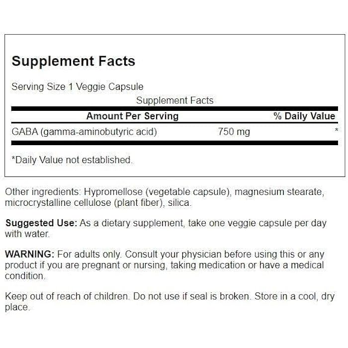 Swanson Amino Acid Maximum Strength GABA 750 Milligrams 60 Veg Capsules - Image 2