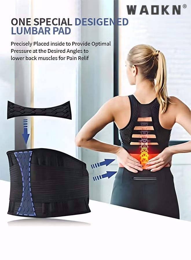 WAOKN Sports Back Brace for Men and Women - Breathable Waist Lumbar Lower Back Support Belt for Sciatica, Herniated Disc, Scoliosis Back Pain Relief, Heavy lifting, with Dual Adjustable Straps (L)  - Image 4