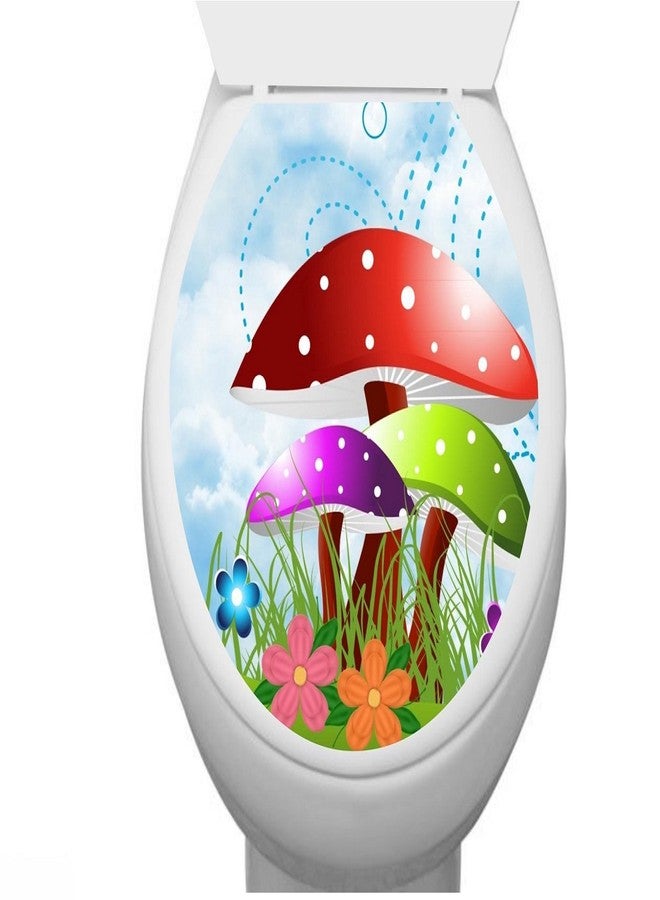 Asmi Collections Toilet Seat Wall Stickers Flowers and Mushrooms - Image 1
