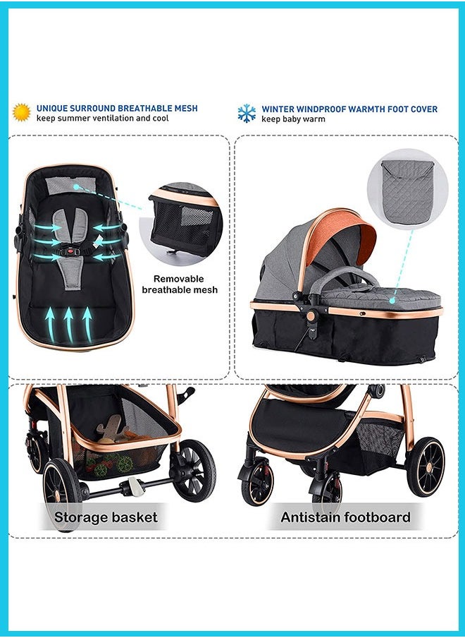 2 in 1 Convertible Baby Stroller, Folding High Landscape Infant Carriage, Newborn Reversible Bassinet Pram, Adjustable Canopy, Diaper Bag, Anti-Sh - pzsku/ZA89A731383B53DA78C80Z/45/_/1715830337/31ca77bd-e028-48ff-8b5d-35b34b77380f