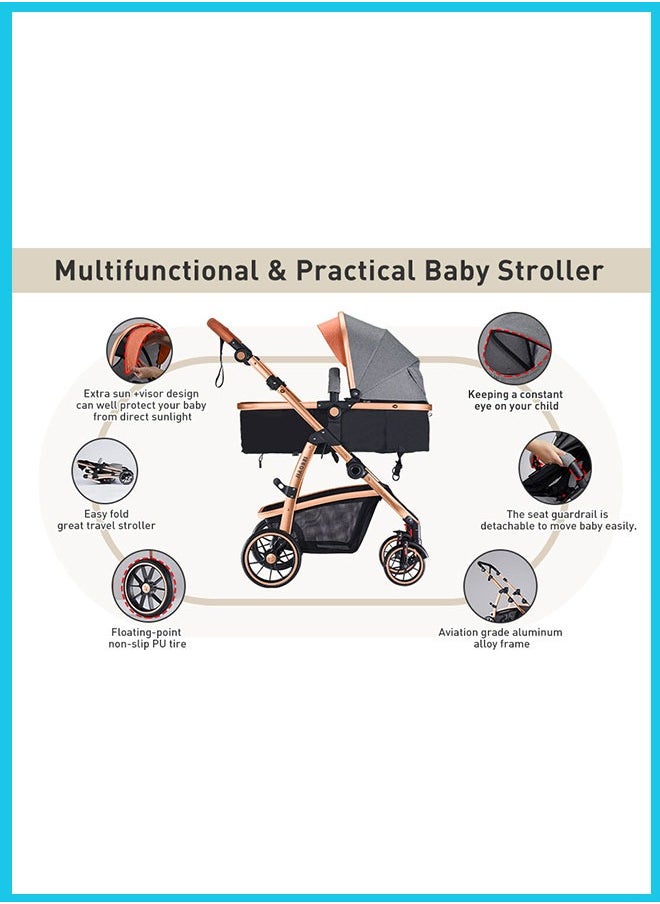 2 in 1 Convertible Baby Stroller, Folding High Landscape Infant Carriage, Newborn Reversible Bassinet Pram, Adjustable Canopy, Diaper Bag, Anti-Sh - pzsku/ZA89A731383B53DA78C80Z/45/_/1715830338/d8c3975b-66c3-49a8-95c9-d004b88ef5e9