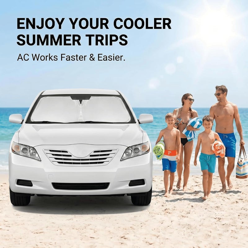 AuyNeas Windshield Sun Shade for Toyota Camry 2007-2011 Double Layer 240T Front Window Shade Custom Fit Camry Sun Visor Foldable Shade Blocks UV Rays Summer Must Have Car Accessories - Image 4