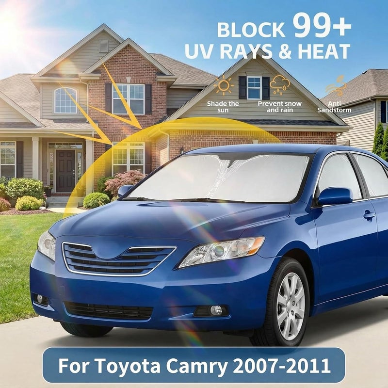 AuyNeas Windshield Sun Shade for Toyota Camry 2007-2011 Double Layer 240T Front Window Shade Custom Fit Camry Sun Visor Foldable Shade Blocks UV Rays Summer Must Have Car Accessories - Image 2