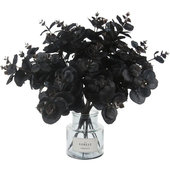 5 PCS BLACK ARTIFICIAL EUCALYPTUS STEMS FAUX EUCALYPTUSES BRANCHES BLACK LEAF HALLOWEEN CENTERPIECE HALLOWEEN HOME DECOR BLACK 5