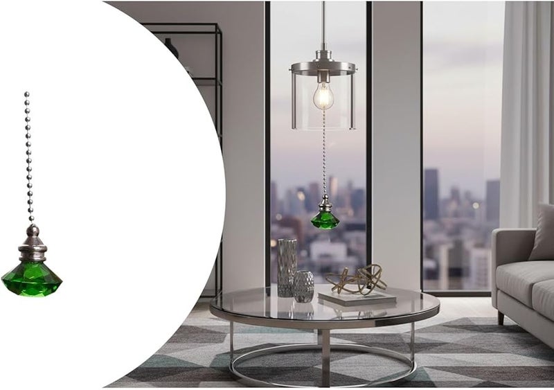Green Crystal Fan Pull Pendant with Metal Bead Chain 50 cm for Indoor Outdoor Ceiling Fan - Image 3