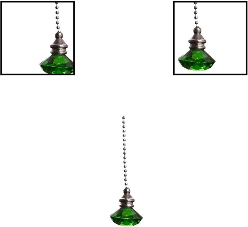 Green Crystal Fan Pull Pendant with Metal Bead Chain 50 cm for Indoor Outdoor Ceiling Fan - Image 5