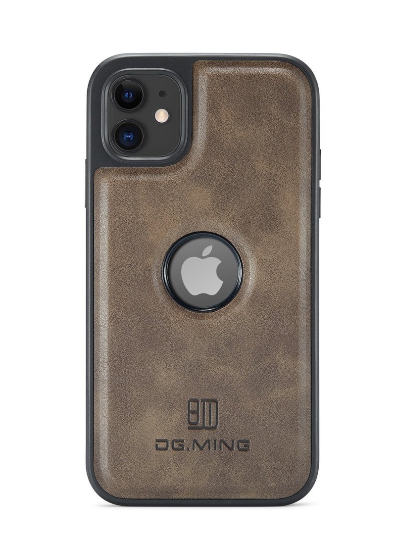 DGMING Case Cover Premium Leather Back with Logo CutOut Shockproof Compatible with  Iphone 11 (Coffe)  - Image 3