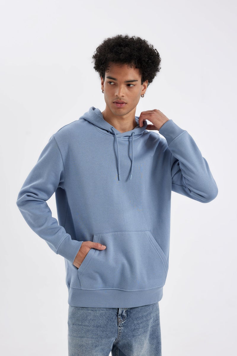DeFacto Man Regular Fit Hooded Soft Furry Basic Sweatshirt - Image 2