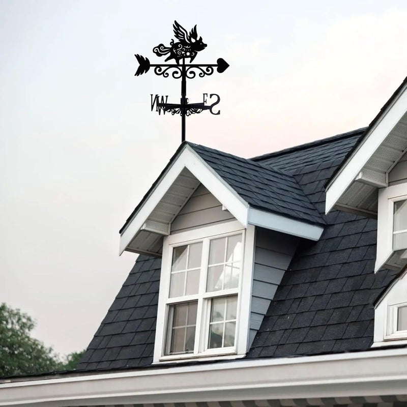 beinkmake Flying Pig Weathervane Clouds Metal Wind Vane Love Arrow Weathercock Garden Decoration Wind Direction Indicator Stake Roof Mount Ornament for Farmhouse Yard Outdoor - Image 5