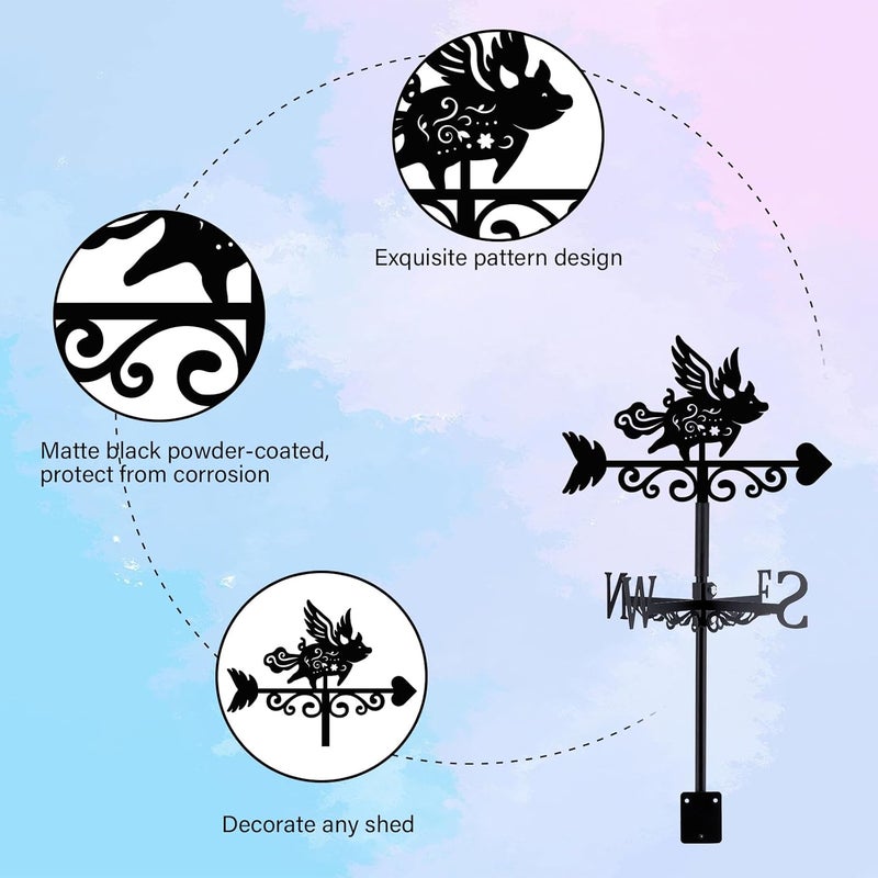 beinkmake Flying Pig Weathervane Clouds Metal Wind Vane Love Arrow Weathercock Garden Decoration Wind Direction Indicator Stake Roof Mount Ornament for Farmhouse Yard Outdoor - Image 3