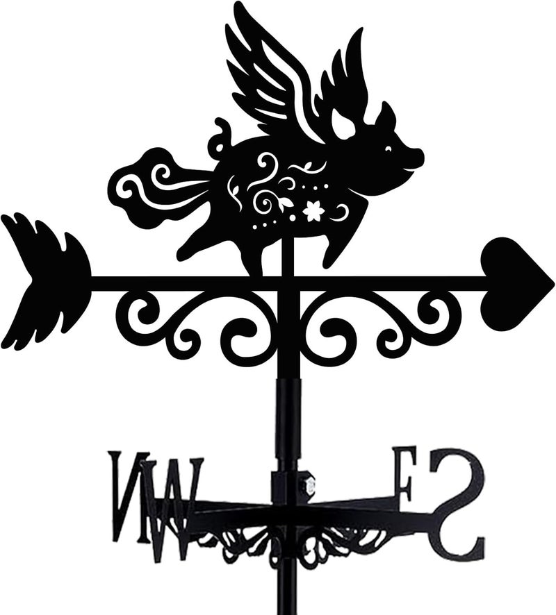 beinkmake Flying Pig Weathervane Clouds Metal Wind Vane Love Arrow Weathercock Garden Decoration Wind Direction Indicator Stake Roof Mount Ornament for Farmhouse Yard Outdoor - Image 1