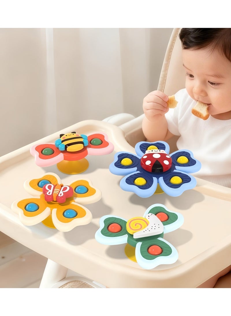 4 قطع من ألعاب الدوارة ذات قاعدة الشفط لأطفالك المحبوبين، 4 قطع من الألعاب الدوارة بقاعدة شفط، ألعاب حسية مبتكرة، ألعاب استحمام دوارة للأطفال الصغار، هدايا عيد ميلاد للأطفال - Image 2