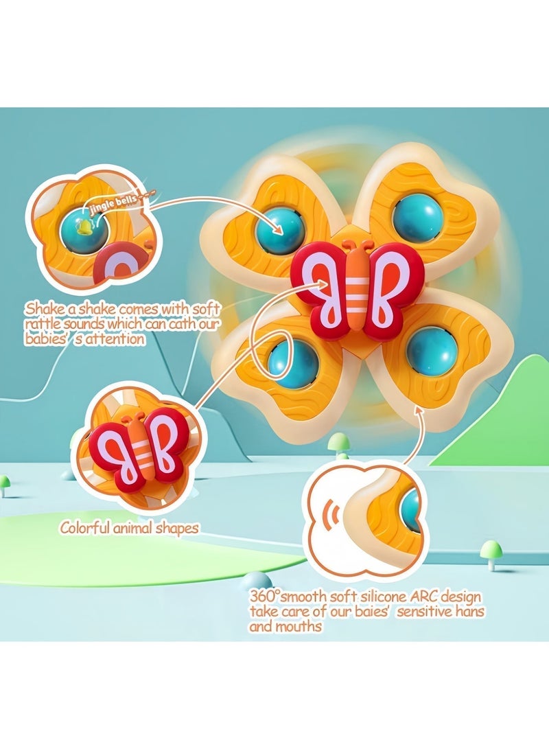 4 قطع من ألعاب الدوارة ذات قاعدة الشفط لأطفالك المحبوبين، 4 قطع من الألعاب الدوارة بقاعدة شفط، ألعاب حسية مبتكرة، ألعاب استحمام دوارة للأطفال الصغار، هدايا عيد ميلاد للأطفال - Image 4