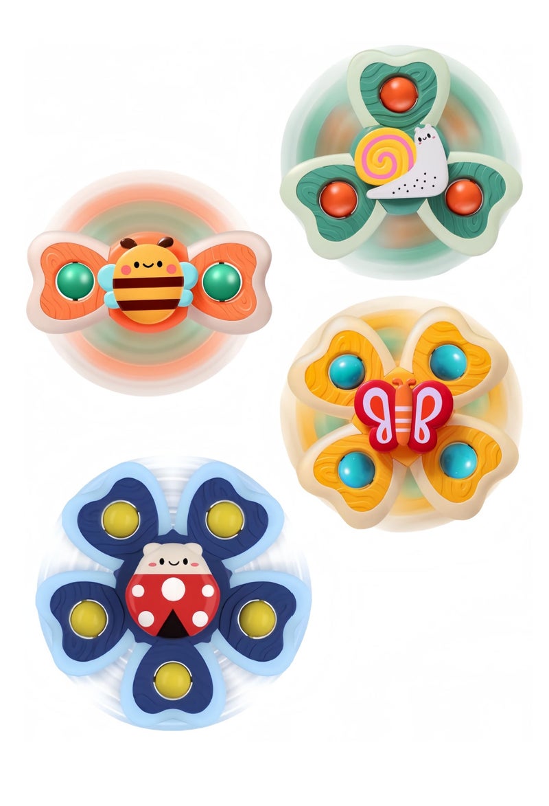 4 قطع من ألعاب الدوارة ذات قاعدة الشفط لأطفالك المحبوبين، 4 قطع من الألعاب الدوارة بقاعدة شفط، ألعاب حسية مبتكرة، ألعاب استحمام دوارة للأطفال الصغار، هدايا عيد ميلاد للأطفال - Image 1