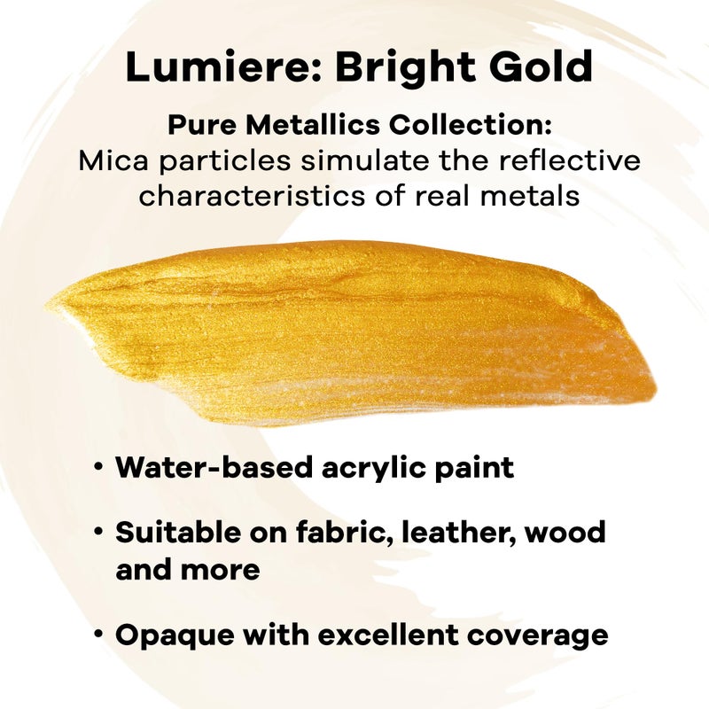 Jacquard Lumiere 2.25oz Fabric Paint Bright Gold - Metallic Paint for Fabric, Leather, Canvas, Paper and Wood - Light-bodied Metallic Acrylic Paint - Lightfast & Vibrant Metallic Acrylic Paints - Image 2
