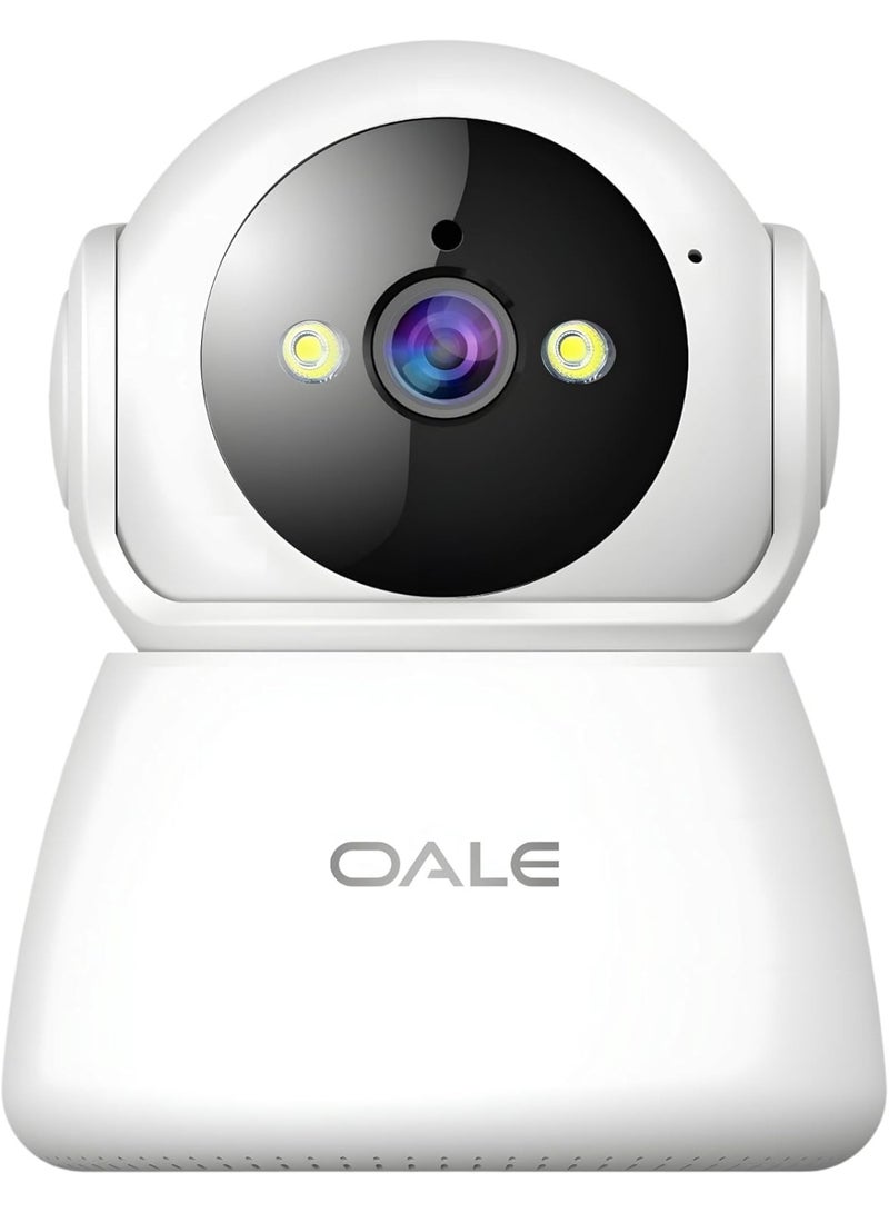 OALE Home Security Camera with Night Vision, CCTV camera Wi-Fi access 960P HD,  for home or outdoor, dual-track audio, SD card storage, motion detection, 360° full-view, white - Image 1