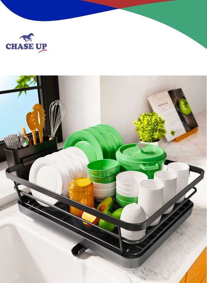تشيس اب رف تجفيف الأطباق لطاولة المطبخ - رف أطباق كبير مع لوح تصريف، رف تجفيف أطباق مقاوم للصدأ من الفولاذ المقاوم للصدأ للمطبخ - Image 1