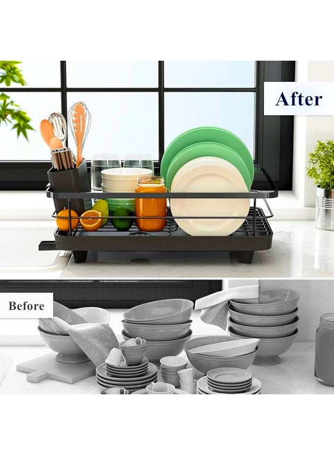 تشيس اب رف تجفيف الأطباق لطاولة المطبخ - رف أطباق كبير مع لوح تصريف، رف تجفيف أطباق مقاوم للصدأ من الفولاذ المقاوم للصدأ للمطبخ - Image 4