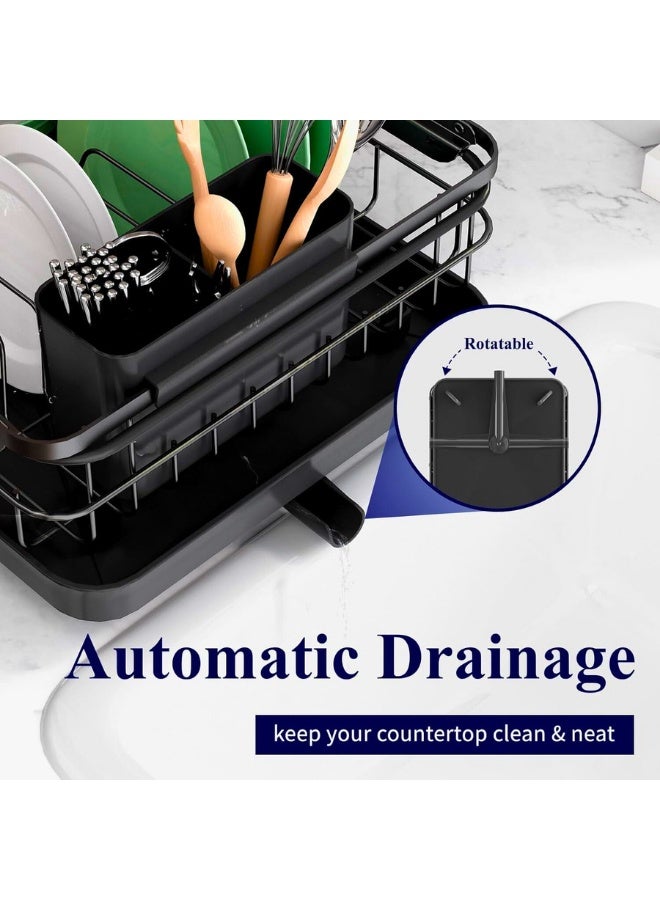 تشيس اب رف تجفيف الأطباق لطاولة المطبخ - رف أطباق كبير مع لوح تصريف، رف تجفيف أطباق مقاوم للصدأ من الفولاذ المقاوم للصدأ للمطبخ - Image 3