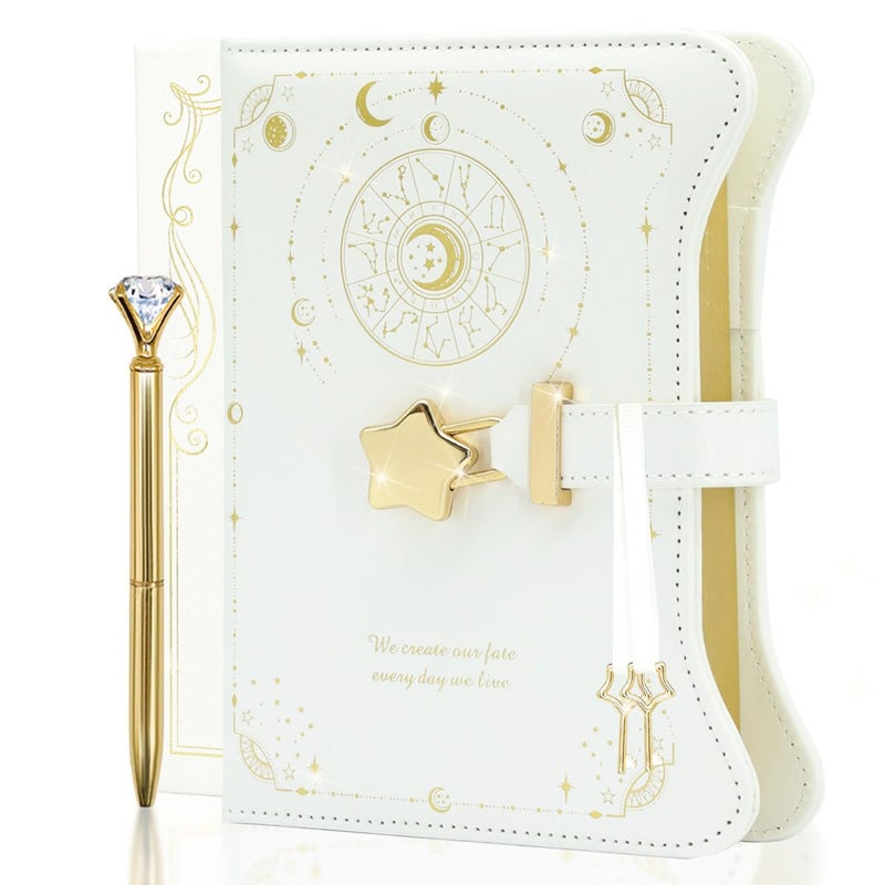 hi!SCI Diary with Lock and Keys for Girls and Women, Locking Diary for Gift Ideas with Gift Box and Pen and Bookmark, Journal for Women with 360 Kraft Pages, B6 Refillable Notebook with Lock for Writing (White) - Image 1