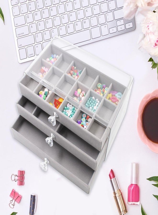 Hiyoo Jewelry Box with 3 Drawers, Acrylic Earring Holder Organizer with Flannel Trays, Clear Jewelry Organizer for Women Girls, Display Holder for Earrings Ring Bracelet Necklace, Gray, 3 Layers - Image 5