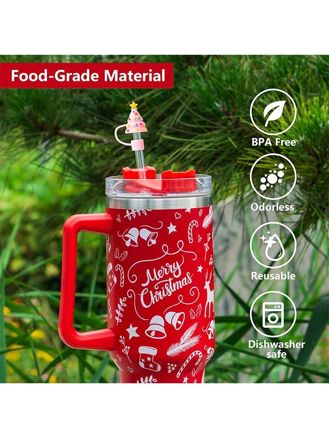 6 قطع غطاء قش وردي لعيد الميلاد لكوب ستانلي 40 أونصة / 30 أونصة، إكسسوارات غطاء قش قابل لإعادة الاستخدام 10 ملم لطيف للشرب، سدادات حماية محمولة، ديكورات، هدايا للحفلات وعيد الميلاد - Image 4