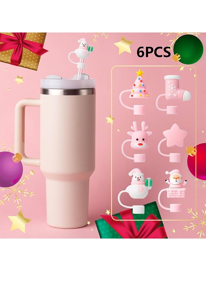6 قطع غطاء قش وردي لعيد الميلاد لكوب ستانلي 40 أونصة / 30 أونصة، إكسسوارات غطاء قش قابل لإعادة الاستخدام 10 ملم لطيف للشرب، سدادات حماية محمولة، ديكورات، هدايا للحفلات وعيد الميلاد - Image 2