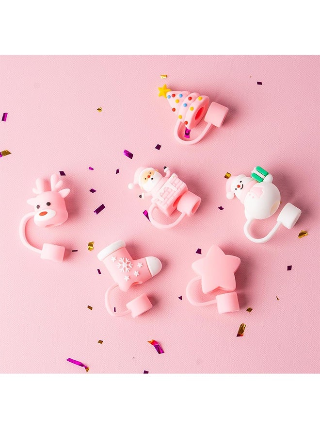 6 قطع غطاء قش وردي لعيد الميلاد لكوب ستانلي 40 أونصة / 30 أونصة، إكسسوارات غطاء قش قابل لإعادة الاستخدام 10 ملم لطيف للشرب، سدادات حماية محمولة، ديكورات، هدايا للحفلات وعيد الميلاد - Image 3