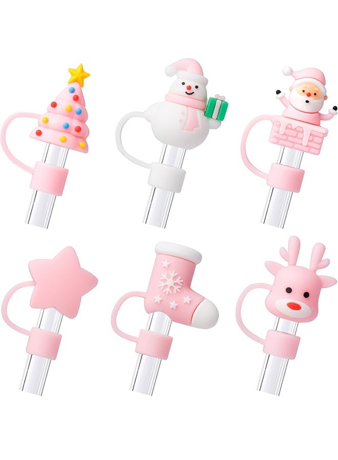 6 قطع غطاء قش وردي لعيد الميلاد لكوب ستانلي 40 أونصة / 30 أونصة، إكسسوارات غطاء قش قابل لإعادة الاستخدام 10 ملم لطيف للشرب، سدادات حماية محمولة، ديكورات، هدايا للحفلات وعيد الميلاد - Image 1