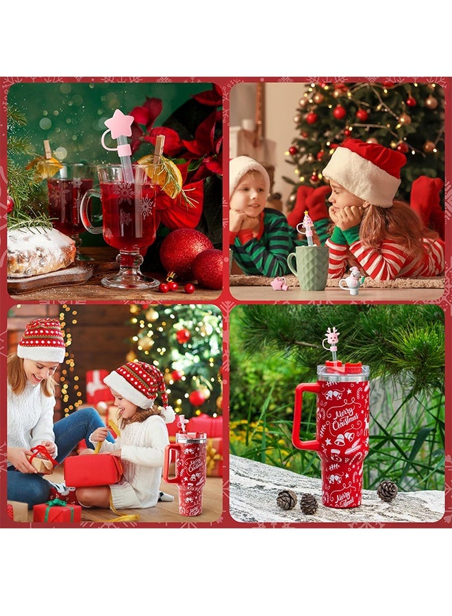 6 قطع غطاء قش وردي لعيد الميلاد لكوب ستانلي 40 أونصة / 30 أونصة، إكسسوارات غطاء قش قابل لإعادة الاستخدام 10 ملم لطيف للشرب، سدادات حماية محمولة، ديكورات، هدايا للحفلات وعيد الميلاد - Image 5