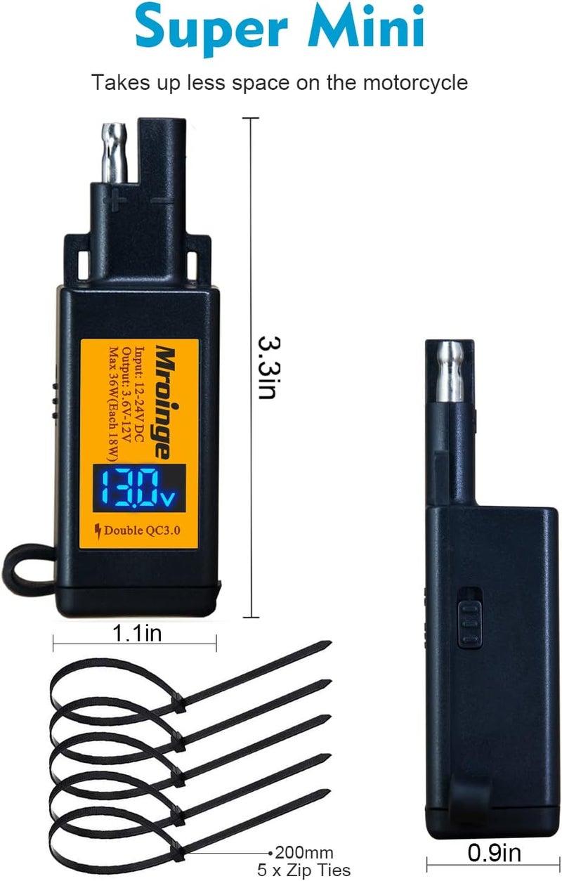 Mroinge Motorcycle USB Charger, 6.8A SAE to USB Adapter with Dual Port QC3.0 Fast Charge - Image 5