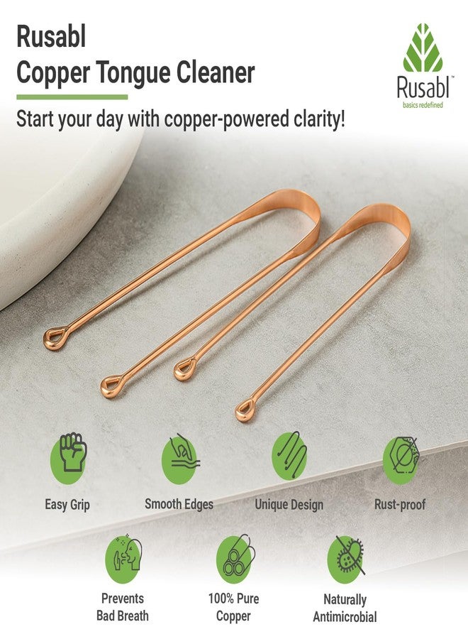 Rusabl منظف اللسان النحاسي من روسابل للرجال والنساء، لنَفَسٍ منعش وإزالة البكتيريا، وتحسين حاسة التذوق ونظافة الفم، سهل الاستخدام، مكشطة لسان نحاسية هندية نقية 100% لمنع رائحة الفم الكريهة (عبوة من قطعتين) - Image 2
