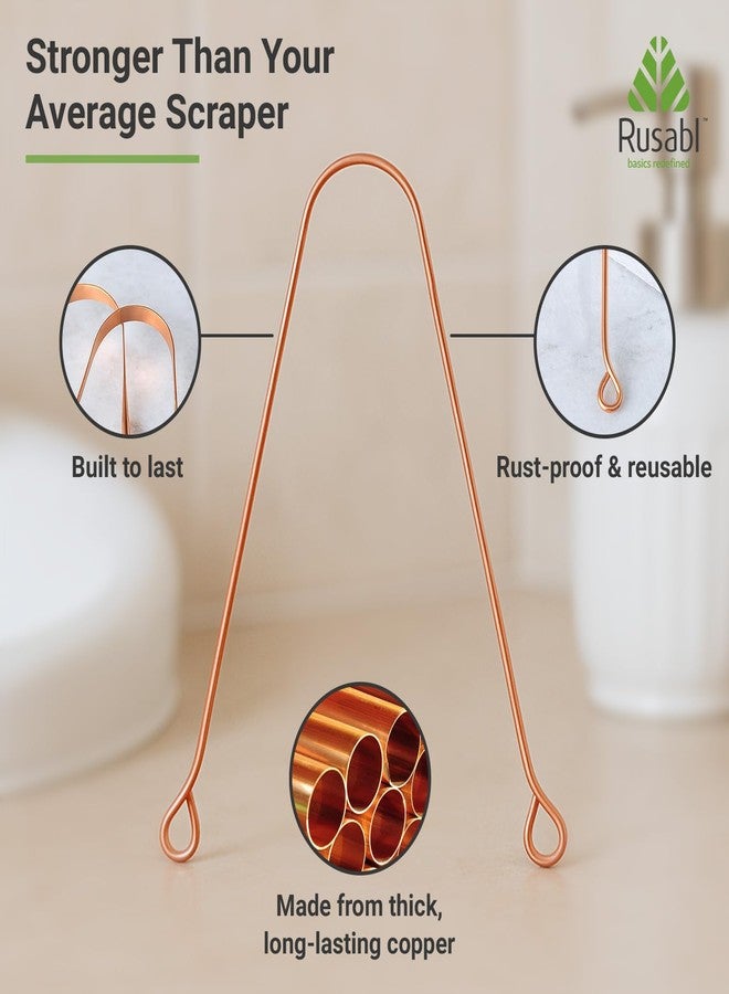 Rusabl منظف اللسان النحاسي من روسابل للرجال والنساء، لنَفَسٍ منعش وإزالة البكتيريا، وتحسين حاسة التذوق ونظافة الفم، سهل الاستخدام، مكشطة لسان نحاسية هندية نقية 100% لمنع رائحة الفم الكريهة (عبوة من قطعتين) - Image 5