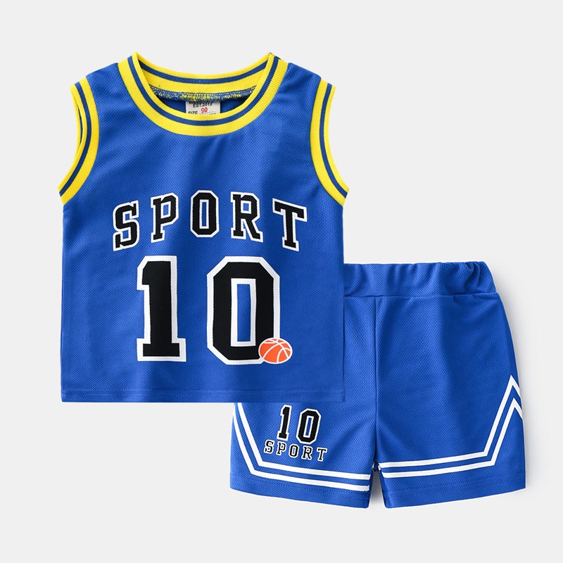 Children'S Vest Summer Shorts Set New Summer Thin Mesh Boys Sports Sleeveless Baby Basketball Clothes - Image 1