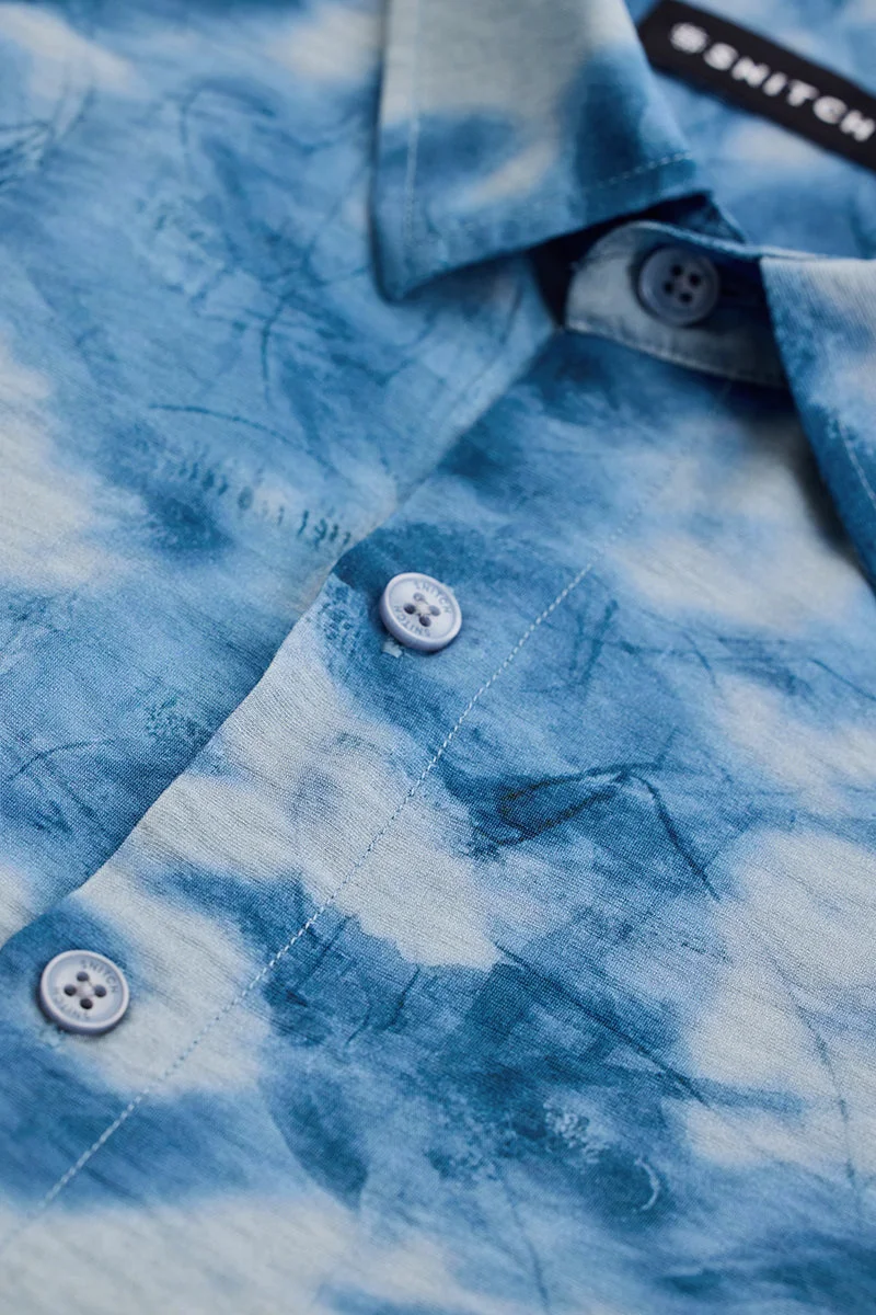 SNITCH Blue Tie-Dye Long Sleeve Slim Fit Casual Shirt