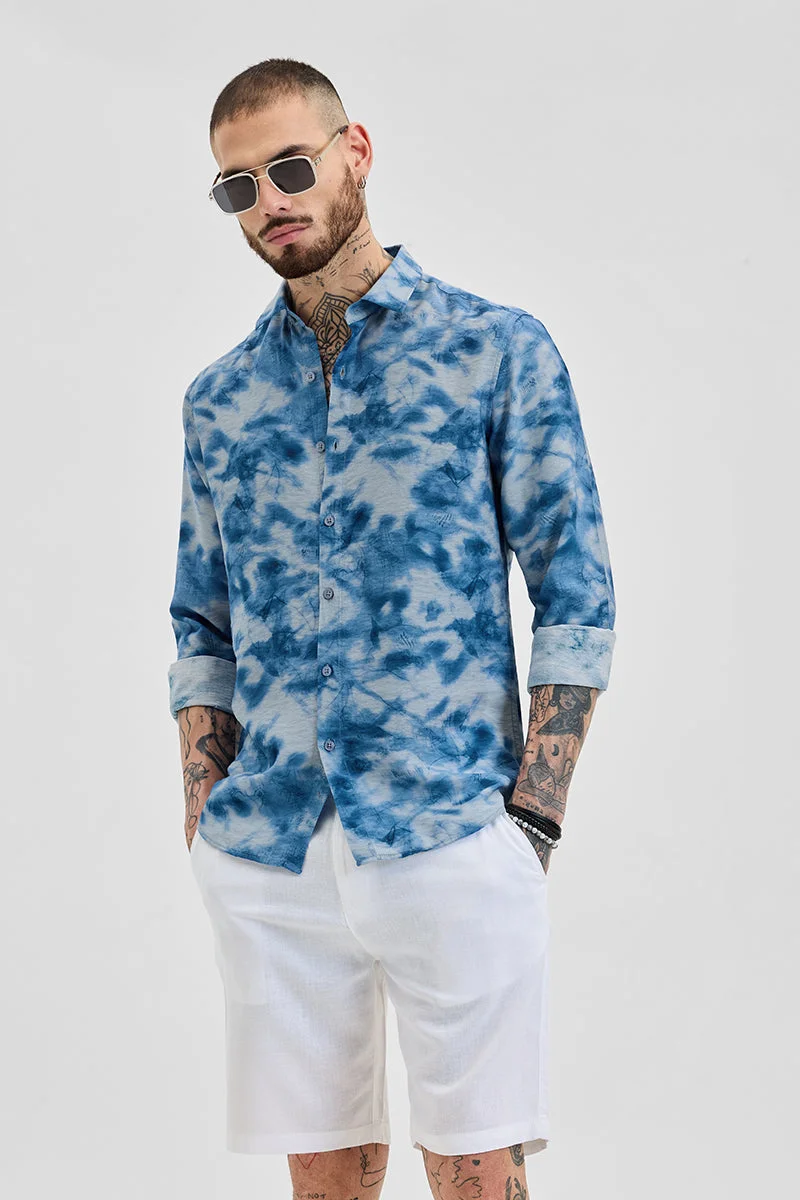 SNITCH Blue Tie-Dye Long Sleeve Slim Fit Casual Shirt