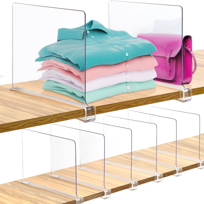 Consevisen Consevisen Shelf Dividers for Closet Organization and Storage 8 Pack Acrylic Clear Closet Shelf Dividers for Wood Shelves Vertical Sweater Handbag Purse Organizer for Bedroom Kitchen Office 