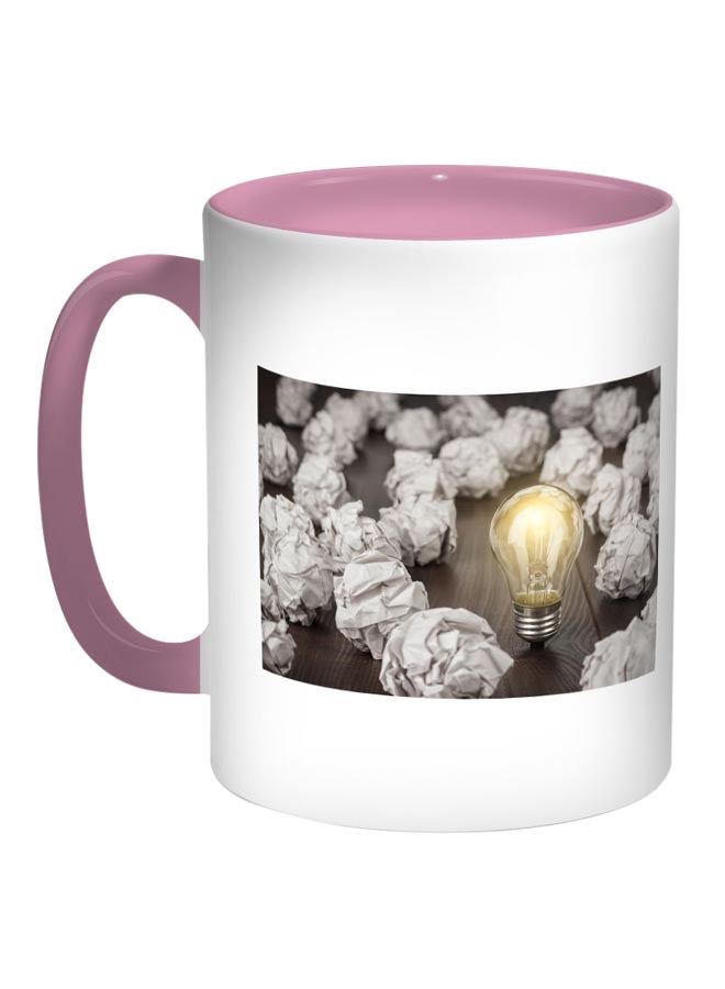 RYN Positive Thoughts Printed Coffee Mug Pink/White/Yellow 11ounce