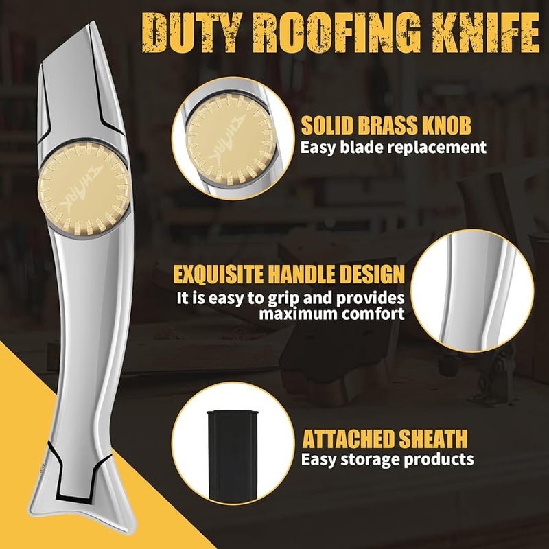 2 Pack Roofing Utility Knife with Solid Brass Knob and Double Notched Blade for Carpet Cardboard - Image 4