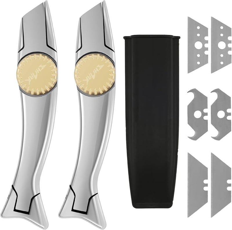 2 Pack Roofing Utility Knife with Solid Brass Knob and Double Notched Blade for Carpet Cardboard - Image 1