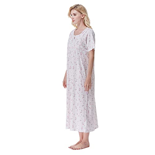 Keyocean Women Nightgowns, Soft Cotton Lightweight Comfy Short Sleeve Ladies Sleeping Gown, Pink, X-Large (XL) - Image 5