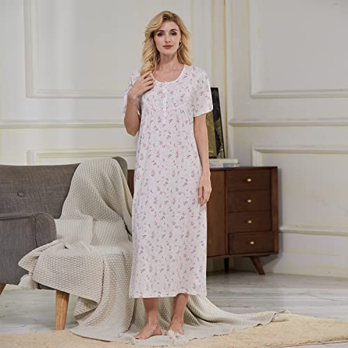 Keyocean Women Nightgowns, Soft Cotton Lightweight Comfy Short Sleeve Ladies Sleeping Gown, Pink, X-Large (XL) - Image 3