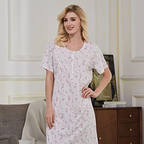 Keyocean Women Nightgowns, Soft Cotton Lightweight Comfy Short Sleeve Ladies Sleeping Gown, Pink, X-Large (XL) - Image 4