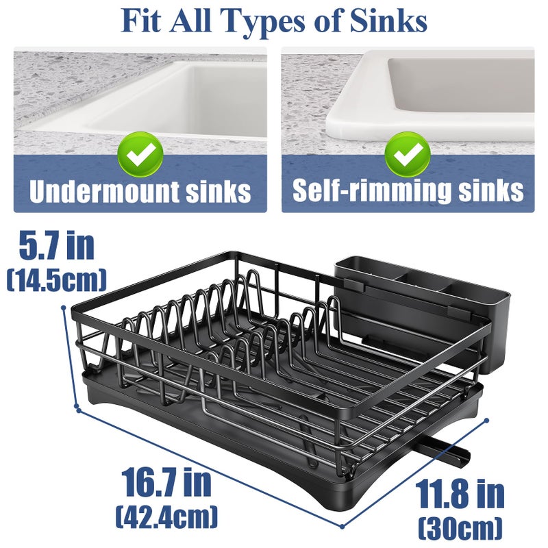 SNTD Dish Drying Rack for Kitchen Counter - Large Dish Rack with Drainboard, Rustproof Dish Drainer with Utensil Holder for Sink, Black - Image 5