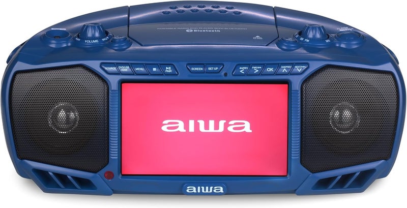 أيوا Aiwa Portable Boombox, Crystal Clear Sound with 3W x 2 Speakers and Bass Function, Featuring a 7" LCD Display, Bluetooth Connectivity, FM Radio, CD/DVD Player, Streaming on Roku and Amazon Firestick - Image 1